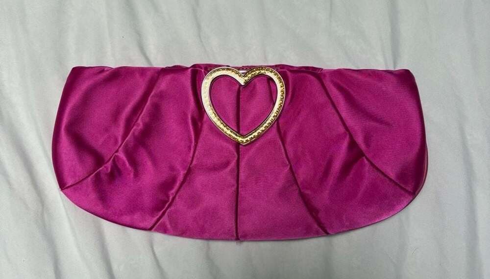 Lovcat Paris Fuchsia Satin Heart Clasp Clutch Bag